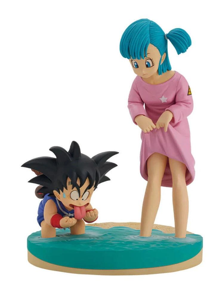 DRAGON BALL FIGURA DRAGON HISTORY PREMIO LAST ONE BULMA Y SON GOKU REVIBLE MOMENT ICHIBAN KUJI
