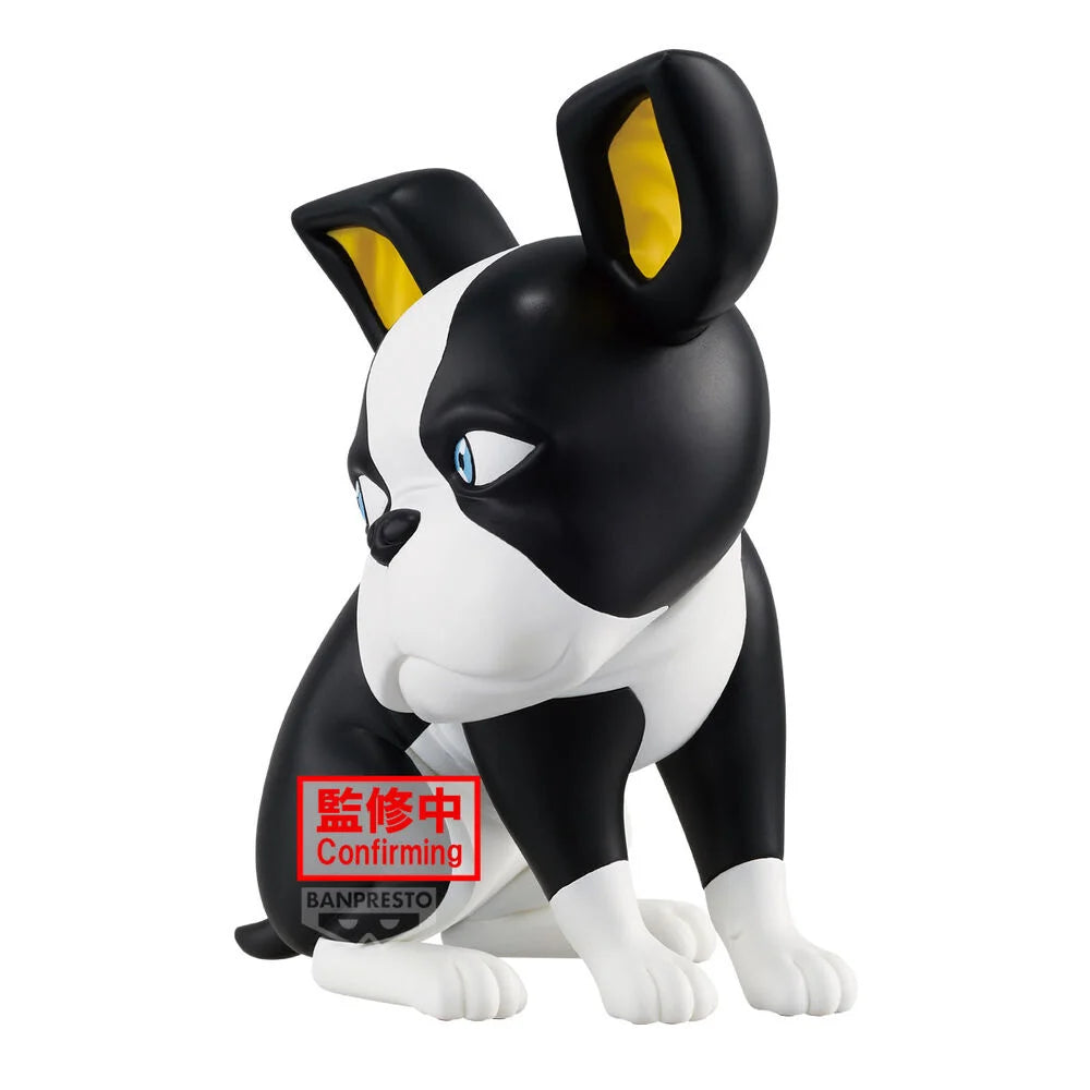 Figura Banpresto de Iggy, Boston Terrier de JoJo's Bizarre Adventure, negro y blanco con orejas amarillas.
