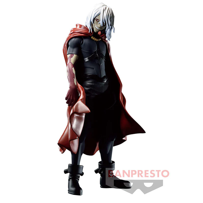 Estatua DXF Banpresto de Tomura Shigaraki de My Hero Academia, 20 cm, con capa roja y traje oscuro.