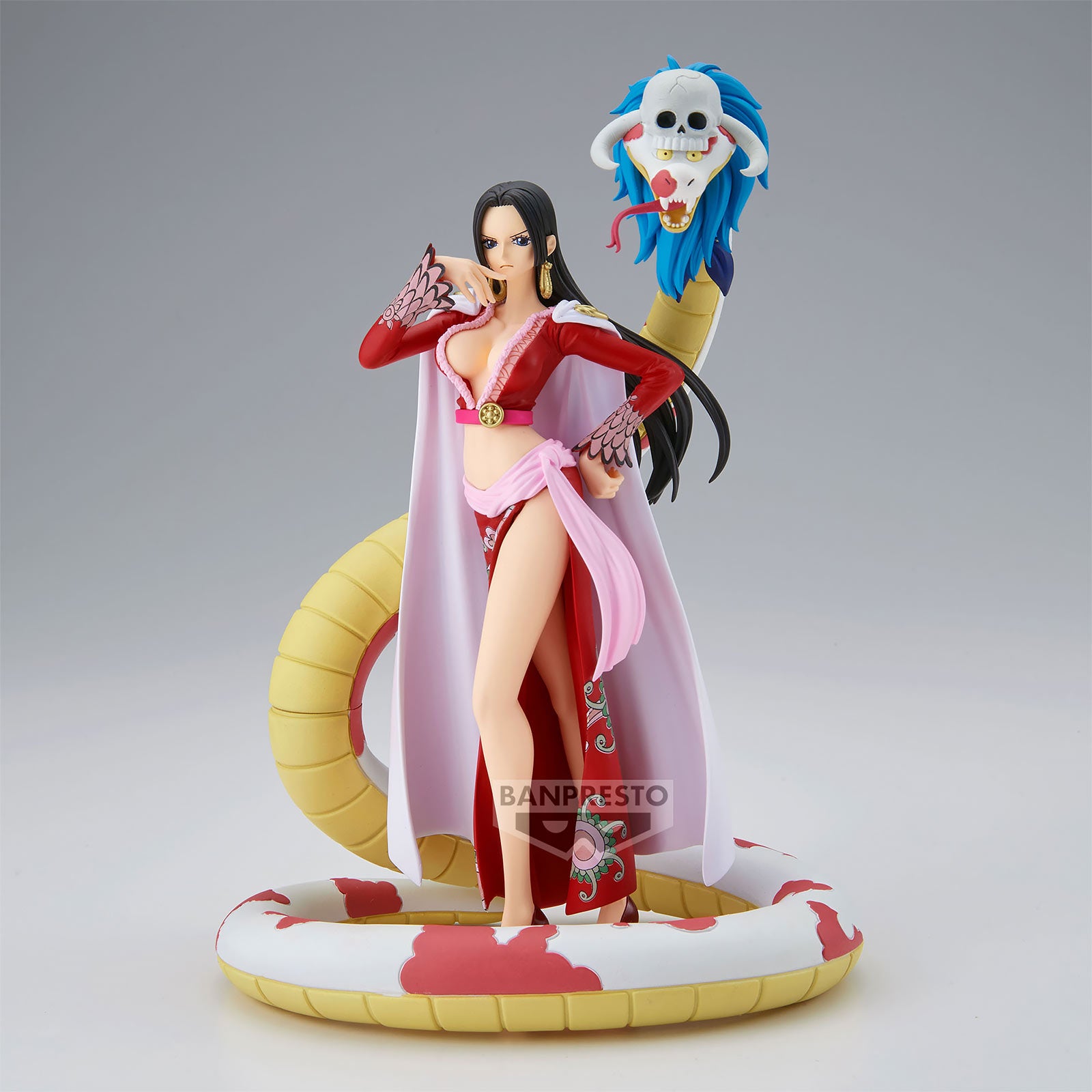 Estatua de Boa Hancock de One Piece, 17 cm, con vestido rojo, capa blanca y su serpiente Salome.