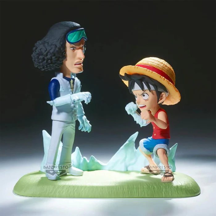 ONE PIECE FIGURA WORLD COLLECTABLE FIGURE LOG STORIES LUFFY VS AOKIJI MUY BUEN ESTADO