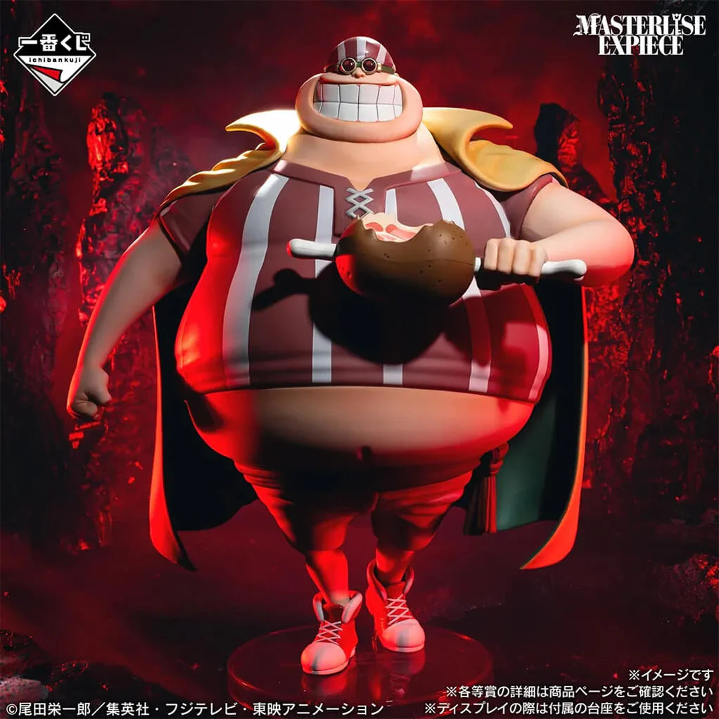 Estatua de Lucky Roux de One Piece, 22 cm, con camiseta a rayas rojas y blancas, capa amarilla, y muslo de carne.