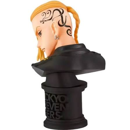 Estatua de busto de Draken de Tokyo Revengers, 11 cm, con trenza rubia, tatuajes y uniforme negro.
