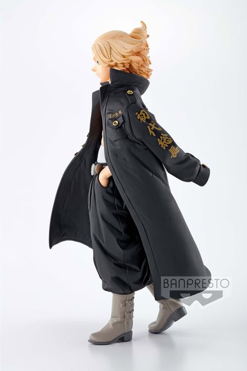 Estatua de Manjiro Sano "Mikey" de Tokyo Revengers, 16cm, con gabardina negra y cabello rubio.